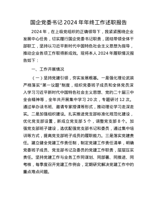 国企X委书记2024年年终工作述职报告.docx