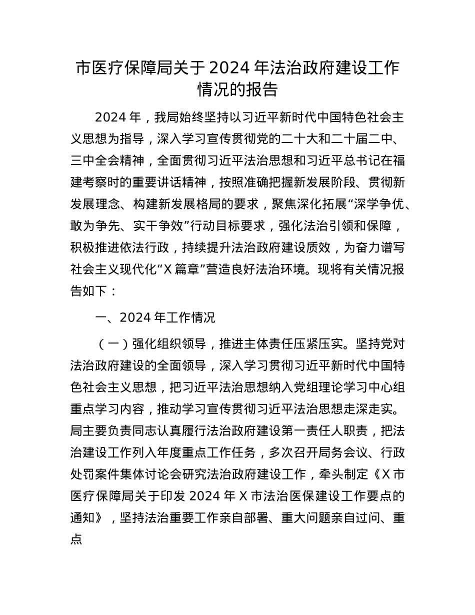 市医疗保障局关于2024年法治政府建设工作情况的报告(1).docx_第1页