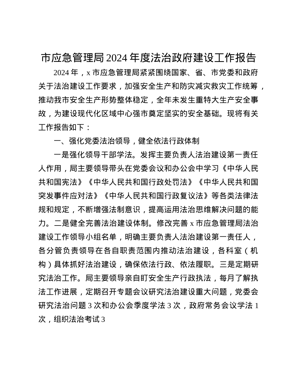 市应急管理局2024年度法治政府建设工作报告(1).docx_第1页