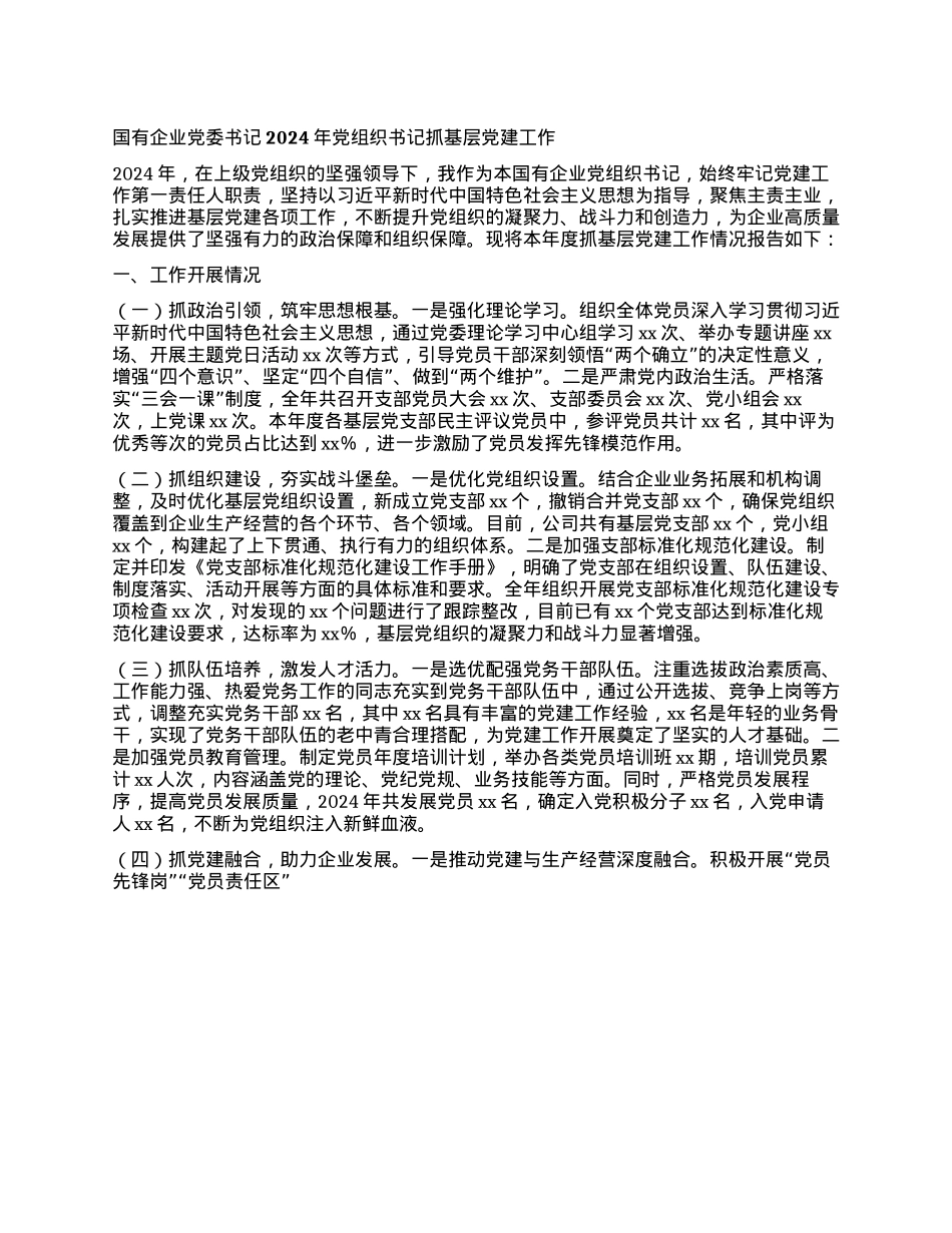 国有企业X委书记2024年X组织书记抓基层X建工作(1).docx_第1页