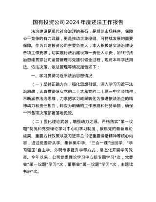 国有投资公司2024年度述法工作报告.docx