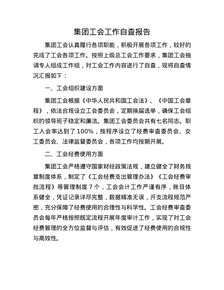 集团工会工作自查报告.docx_第1页