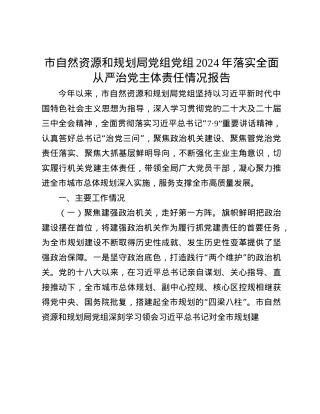 市自然资源和规划局X组X组2024年落实全面从严治X主体责任情况报告.docx