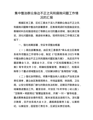 集中整治群众身边不正之风和腐败问题工作情况的汇报.docx