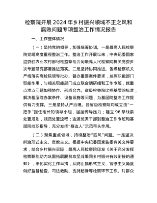 检察院开展2024年乡村振兴领域不正之风和腐败问题专项整治工作情况报告(1).docx