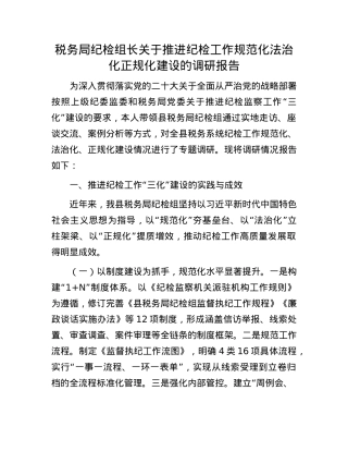 税务局纪检组长关于推进纪检工作规范化法治化正规化建设的调研报告.docx