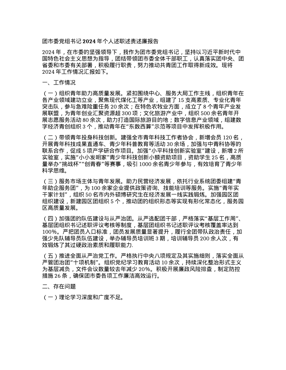 团市委X组书记2024年个人述职述责述廉报告(1).docx_第1页