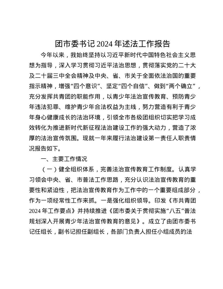 团市委书记2024年述法工作报告(1).docx_第1页