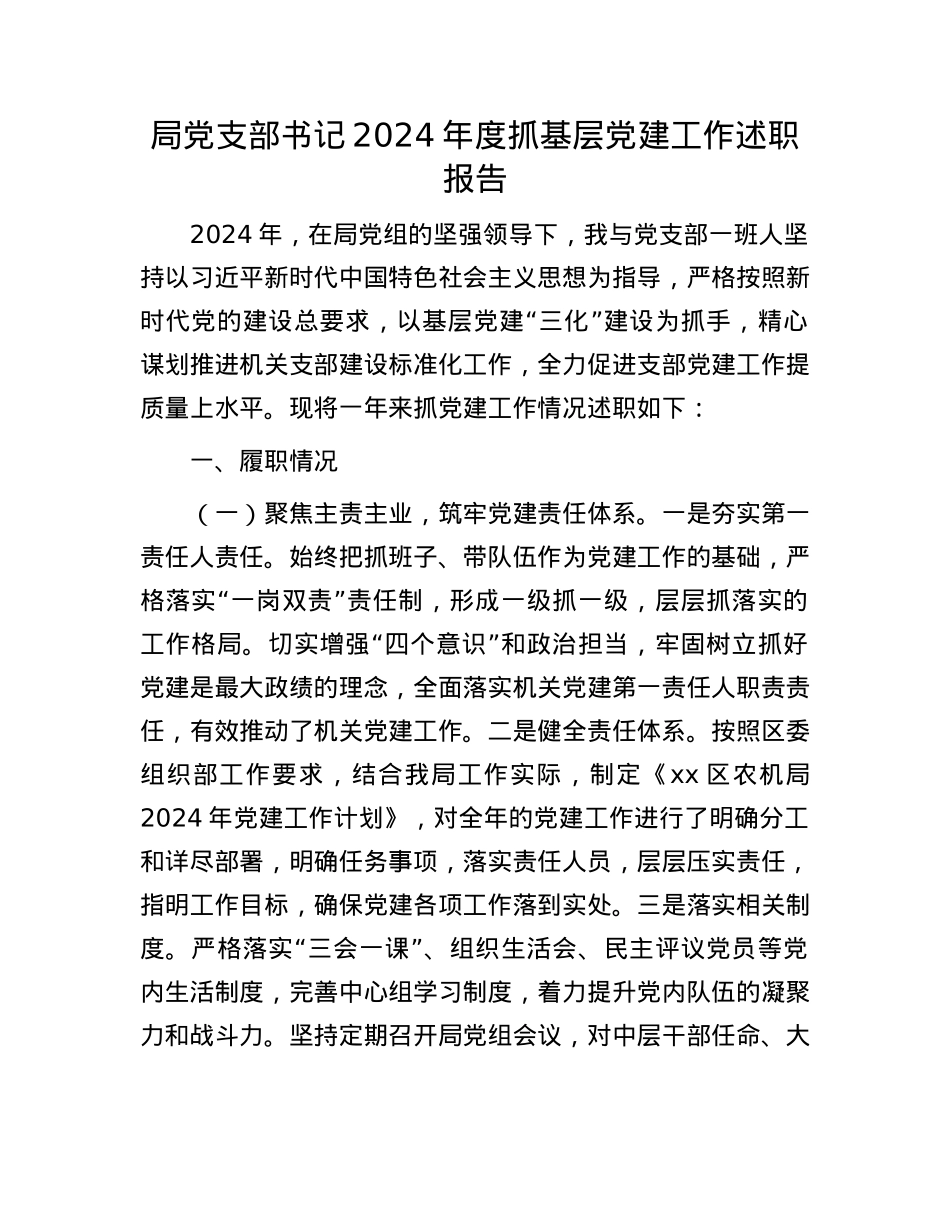 局X支部书记2024年度抓基层X建工作述职报告.docx_第1页