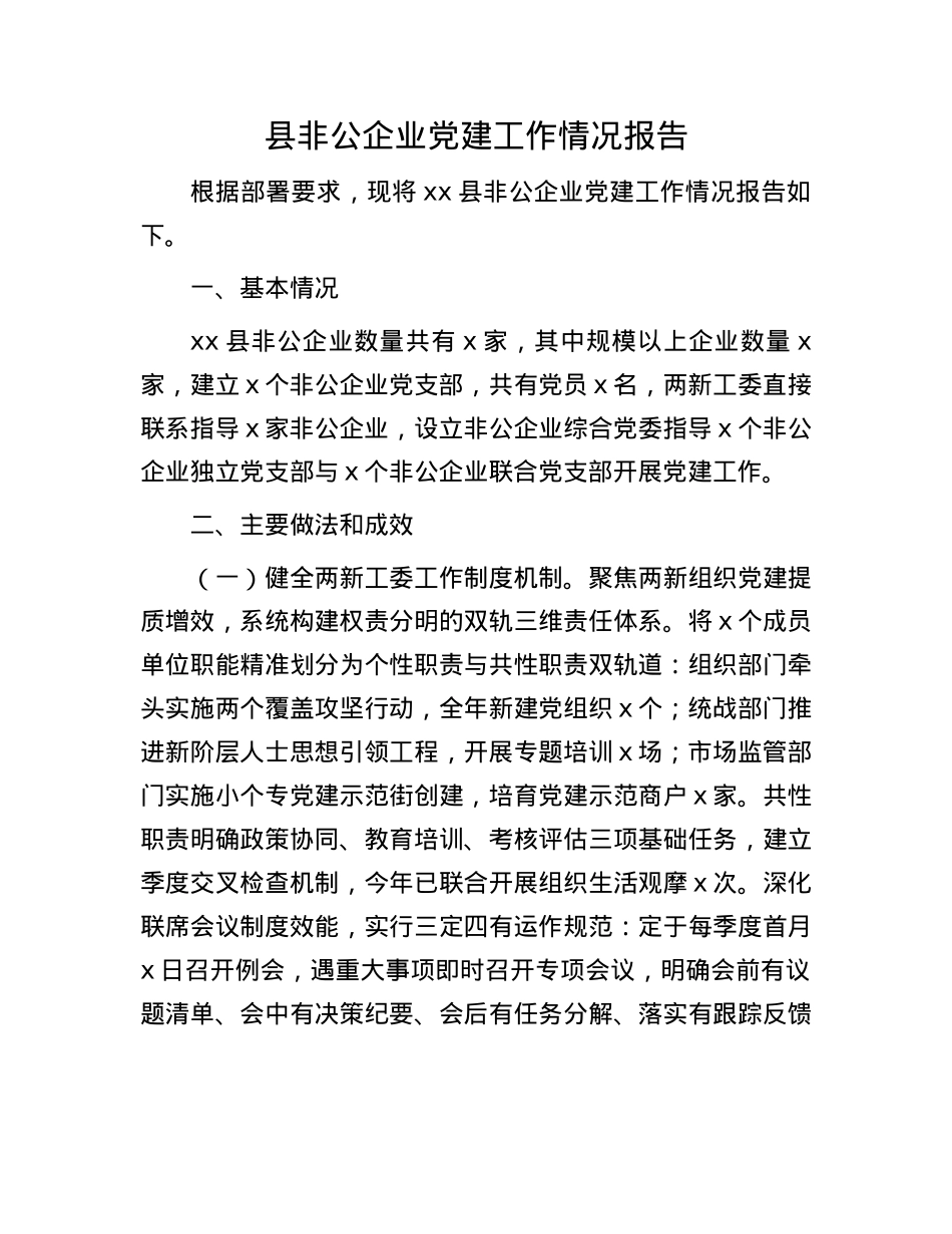 县非公企业X建工作情况报告.docx_第1页