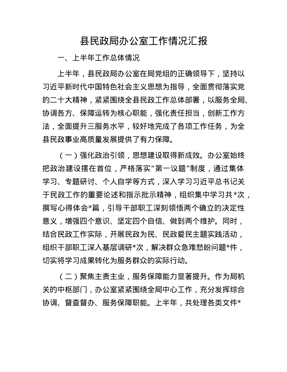 县民政局办公室工作情况汇报.docx_第1页
