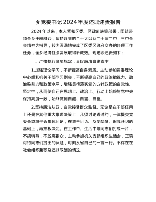 乡X委书记2024年度述职述责报告(1).docx