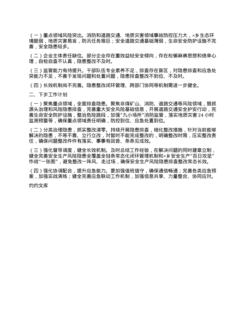 乡安全生产风险隐患大排查大整治“百日攻坚”行动工作情况汇报.docx_第2页