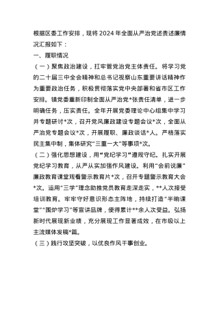 乡镇2024年度全面从严治党述责述廉报告(1).docx