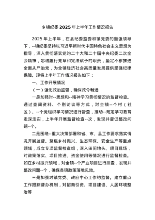 乡镇纪委2025年上半年工作情况报告.docx