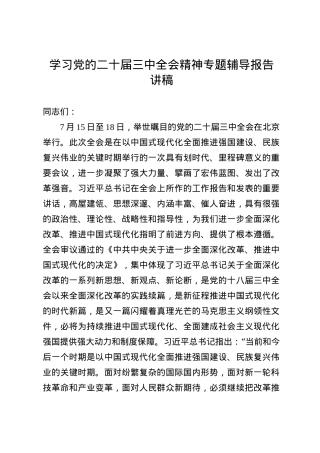 学习X的二十届三中全会精神专题辅导报告（讲稿）.docx