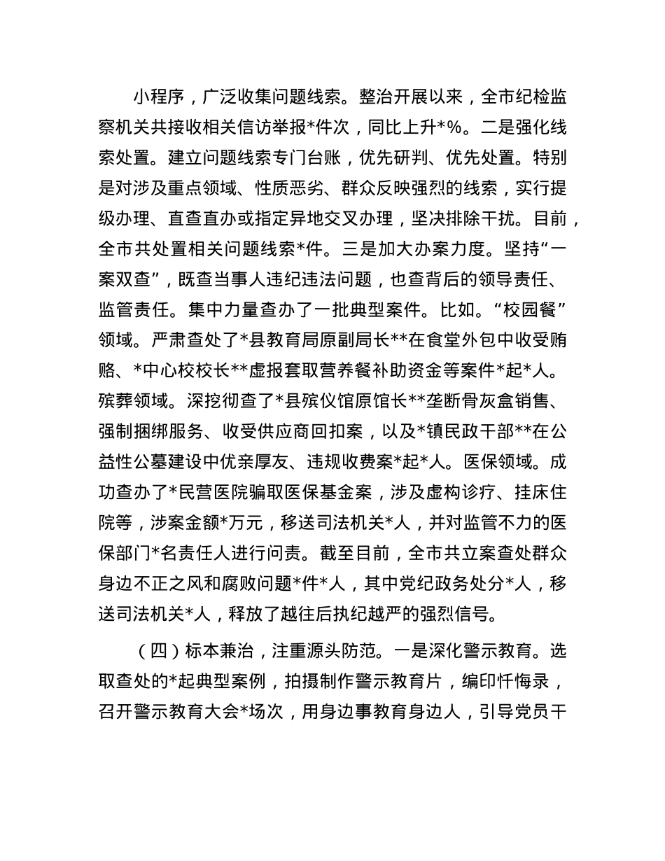 在2025年全市集中整治群众身边不正之风和腐败问题督导整改及工作推进会上的汇报.docx_第3页