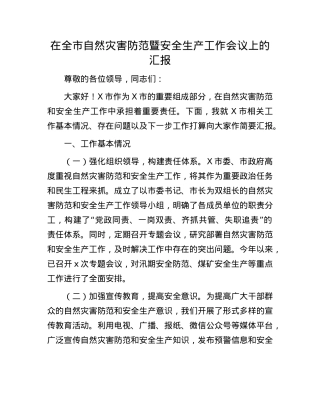 在全市自然灾害防范暨安全生产工作会议上的汇报.docx