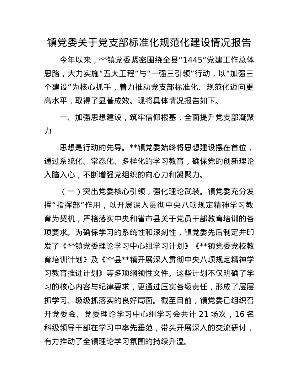 镇X委关于X支部标准化规范化建设情况报告.docx_第1页