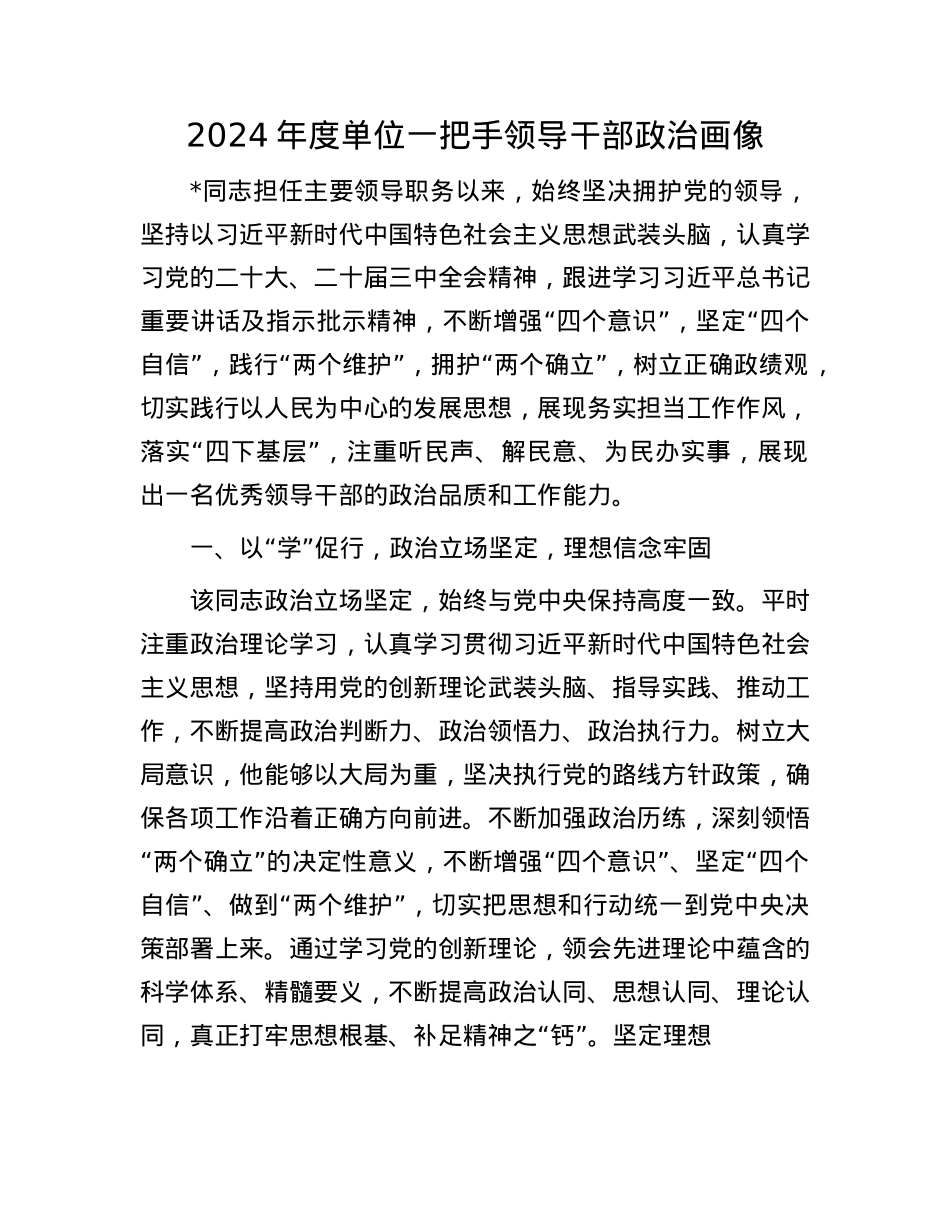 2024年度单位一把手领导干部ZZ画像(1).docx_第1页