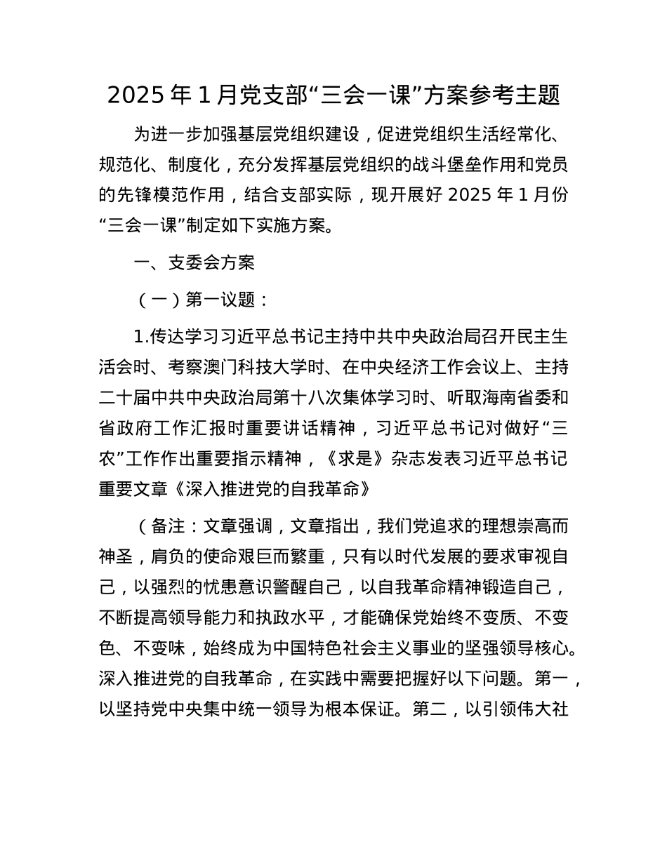 2025年1月X支部“三会一课”方案参考主题(1).docx_第1页