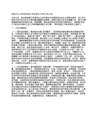 2025年上半年X支部工作总结及下半年工作计划.docx