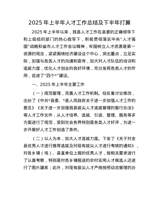 2025年上半年人才工作总结及下半年打算.docx