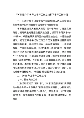 XX街道2025年上半年工作总结和下半年工作计划.docx