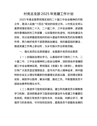 村X总支部2025年X建工作计划.docx
