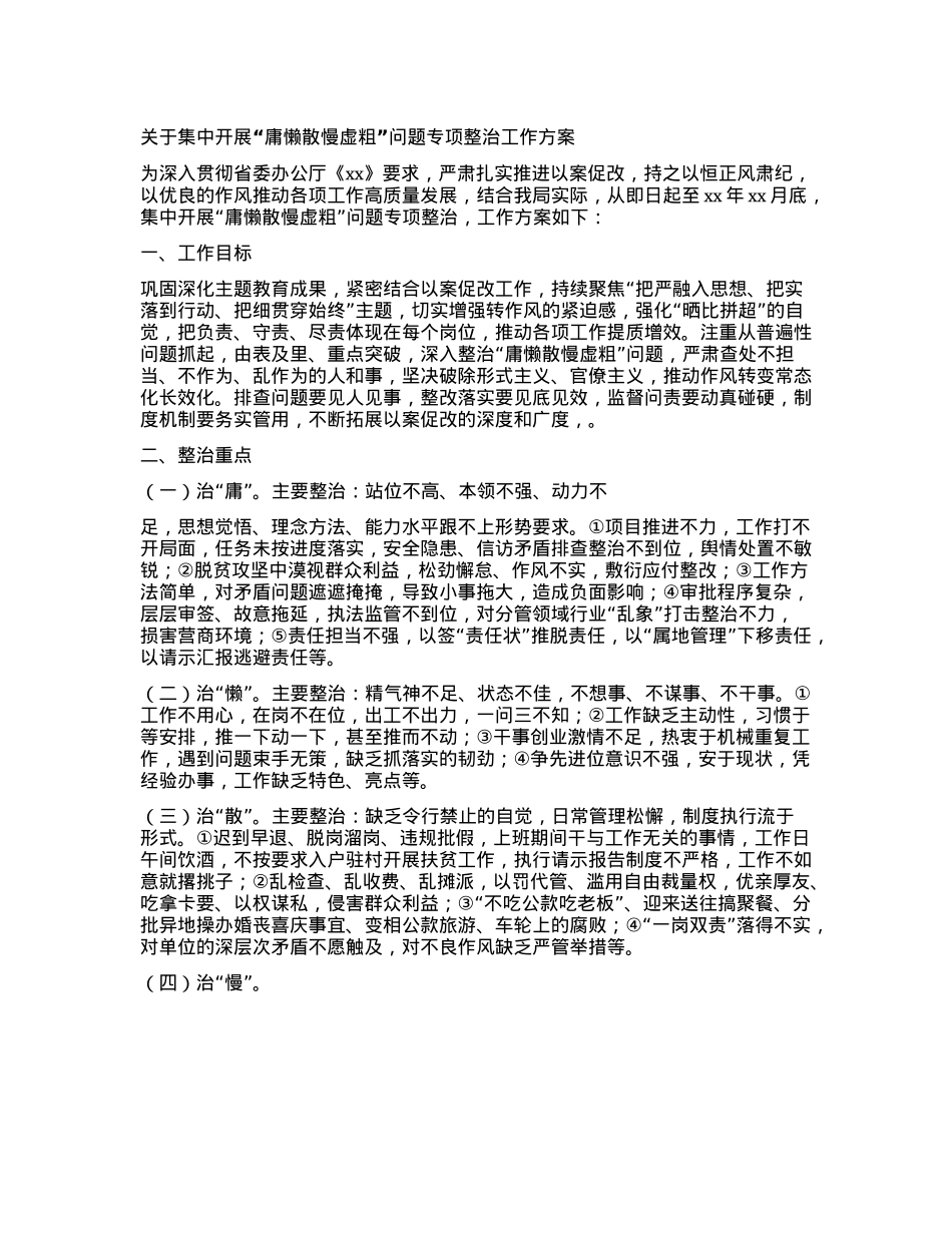 关于集中开展“庸懒散慢虚粗”问题专项整治工作方案(1).docx_第1页