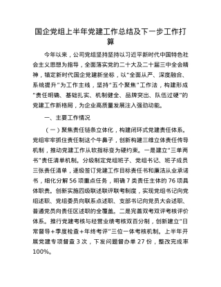 国企X组上半年X建工作总结及下一步工作打算.docx