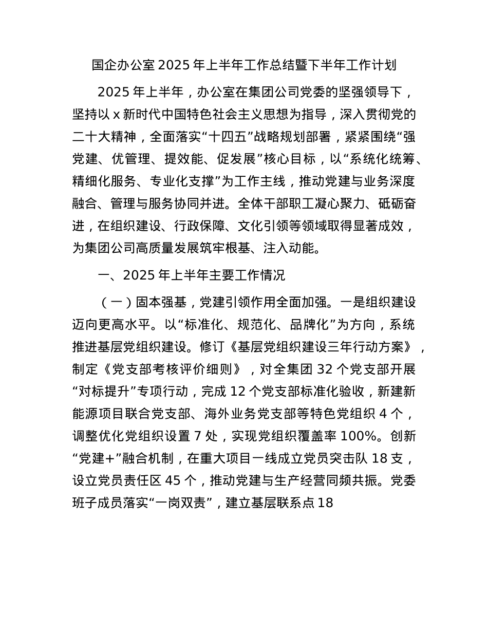 国企公司办公室2025年上半年工作总结暨下半年工作计划.docx_第1页