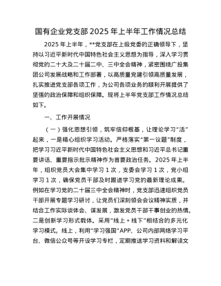 国有企业X支部2025年上半年工作情况总结.docx