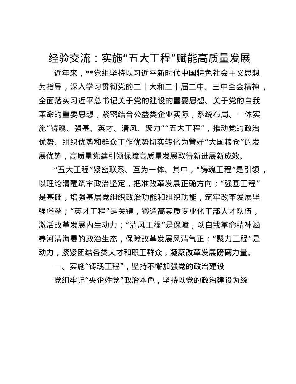 经验交流：实施“五大工程” 赋能高质量发展(1).docx_第1页