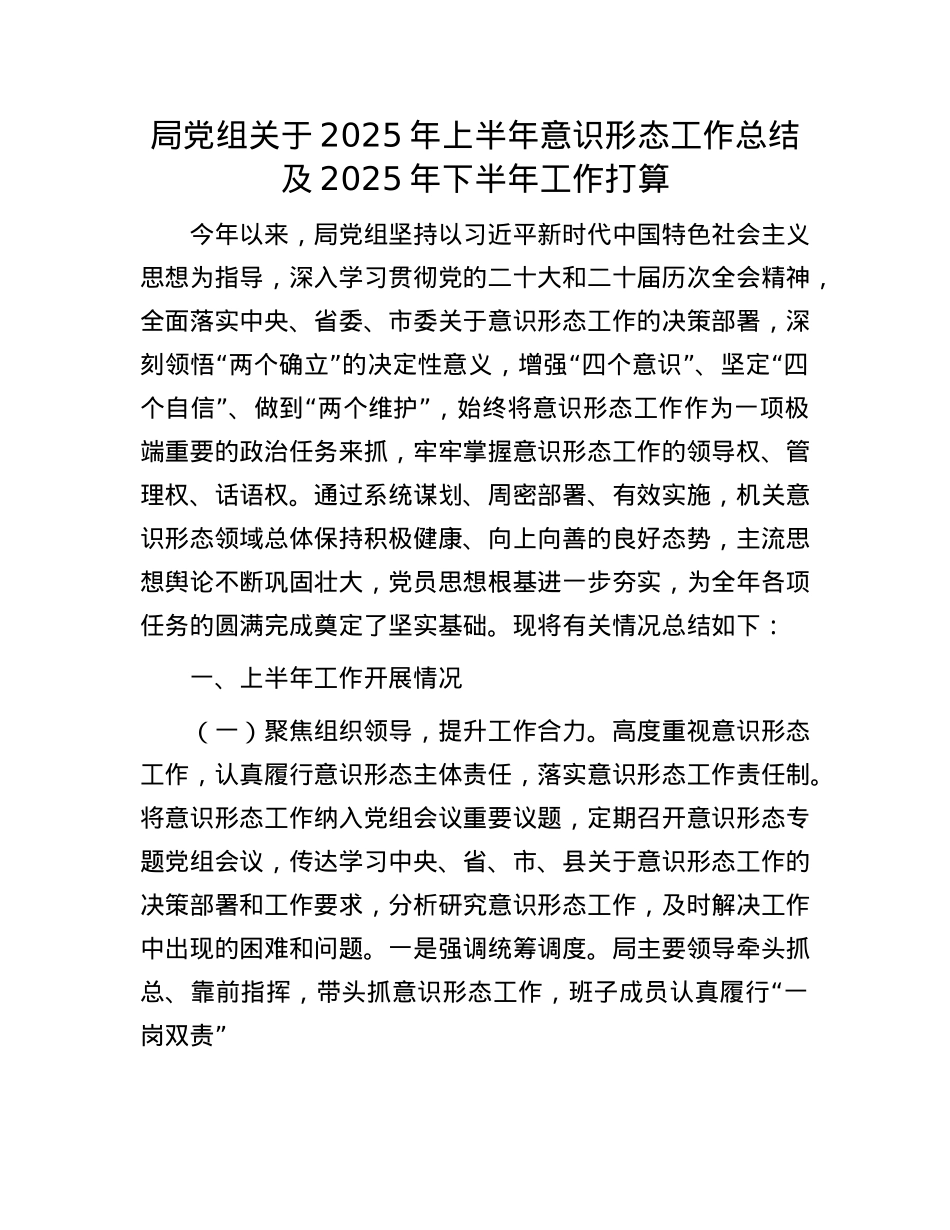 局X组关于2025年上半年意识形态工作总结及2025年下半年工作打算.docx_第1页