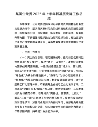 某国企X委2025年上半年抓基层X建工作总结.docx