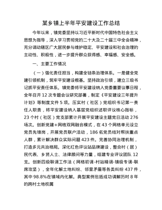 某乡镇上半年平安建设工作总结.docx