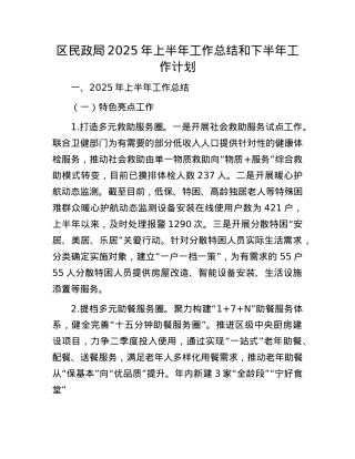 区民政局2025年上半年工作总结和下半年工作计划.docx