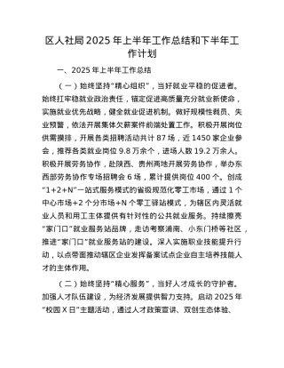 区人社局2025年上半年工作总结和下半年工作计划.docx