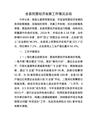 全县民营经济发展工作情况总结.docx