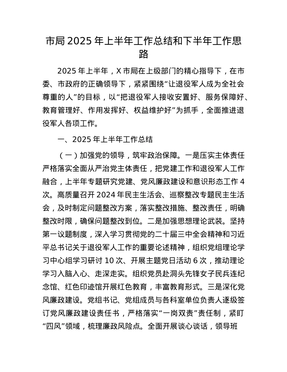 市局2025年上半年工作总结和下半年工作思路.docx_第1页
