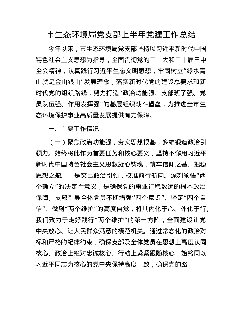 市生态环境局X支部上半年X建工作总结.docx_第1页