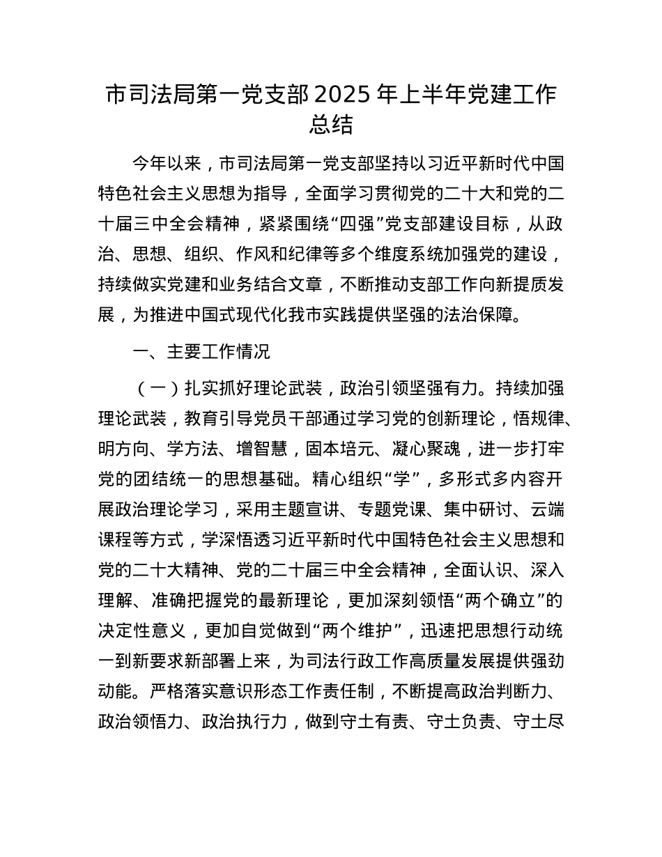 市司法局第一X支部2025年上半年X建工作总结.docx_第1页