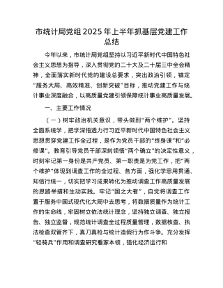 市统计局X组2025年上半年抓基层X建工作总结.docx
