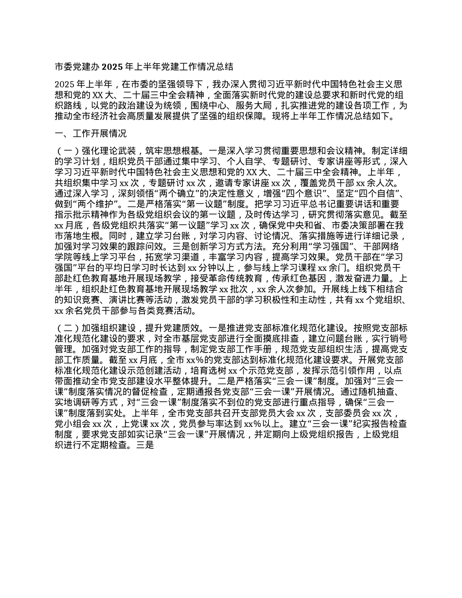 市委X建办2025年上半年X建工作情况总结.docx_第1页