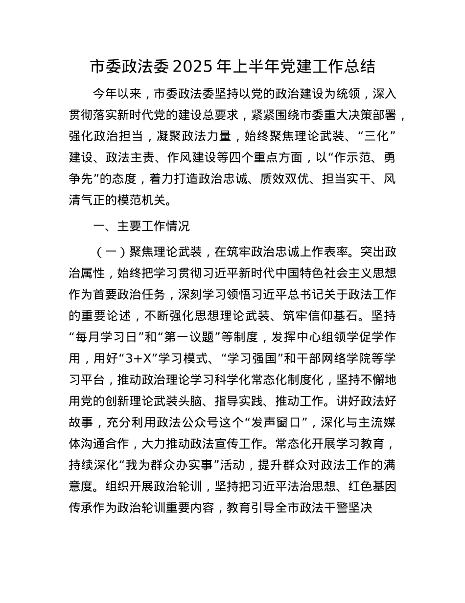 市委政法委2025年上半年X建工作总结.docx_第1页