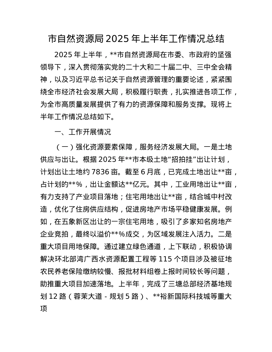 市自然资源局2025年上半年工作情况总结.docx_第1页