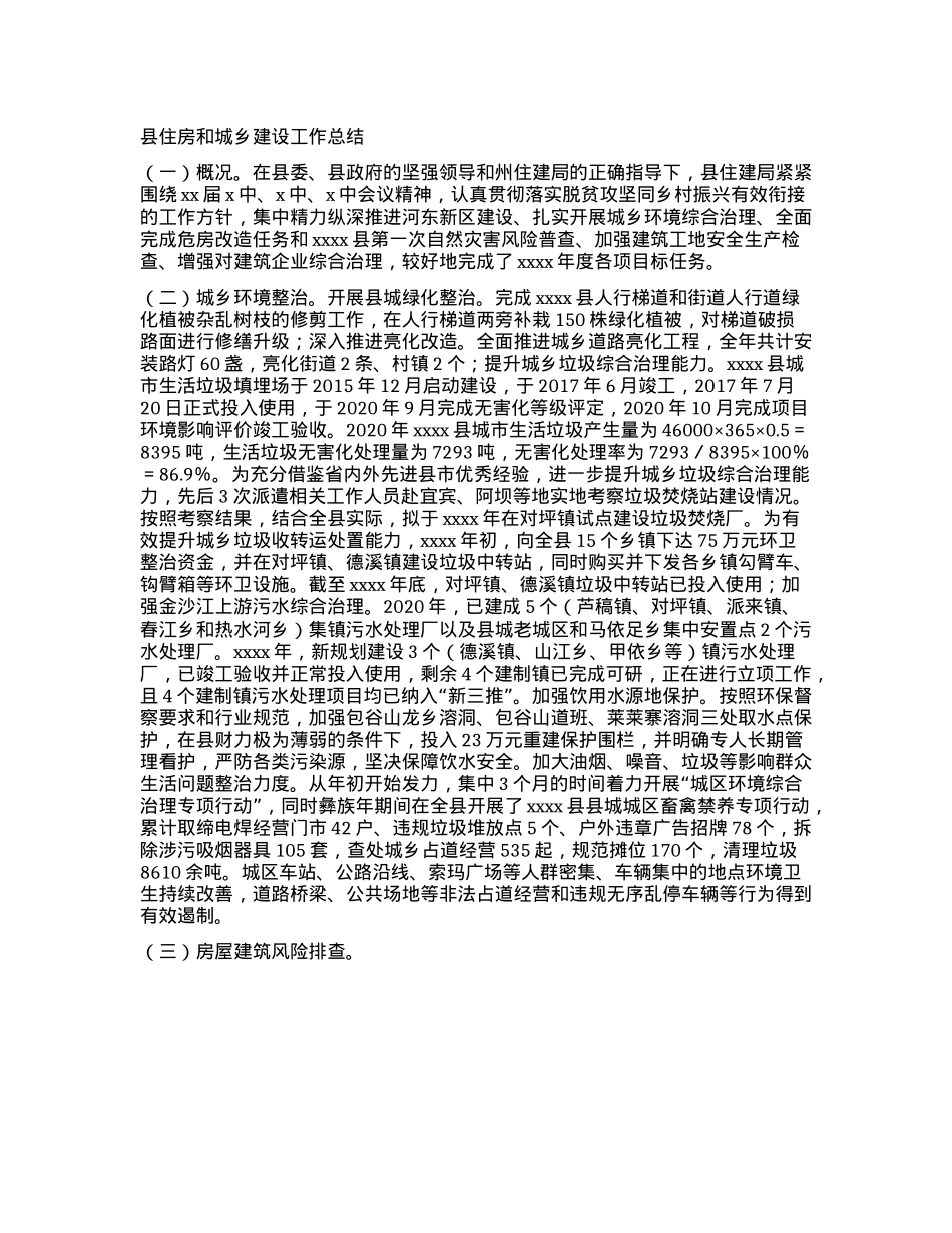 县住房和城乡建设工作总结.docx_第1页