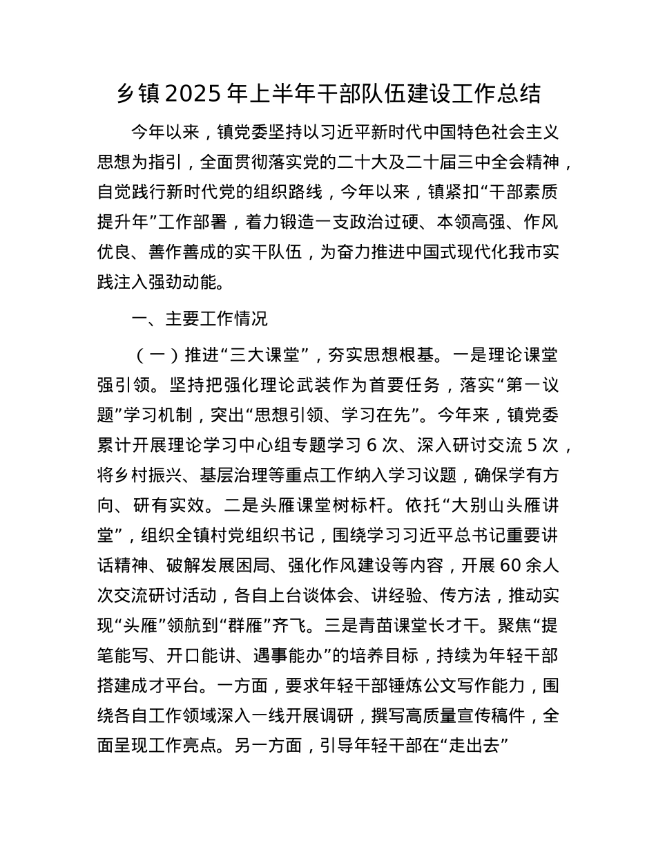 乡镇2025年上半年干部队伍建设工作总结.docx_第1页