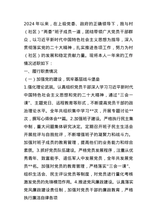 2024年村（社区）书记述职报告.docx